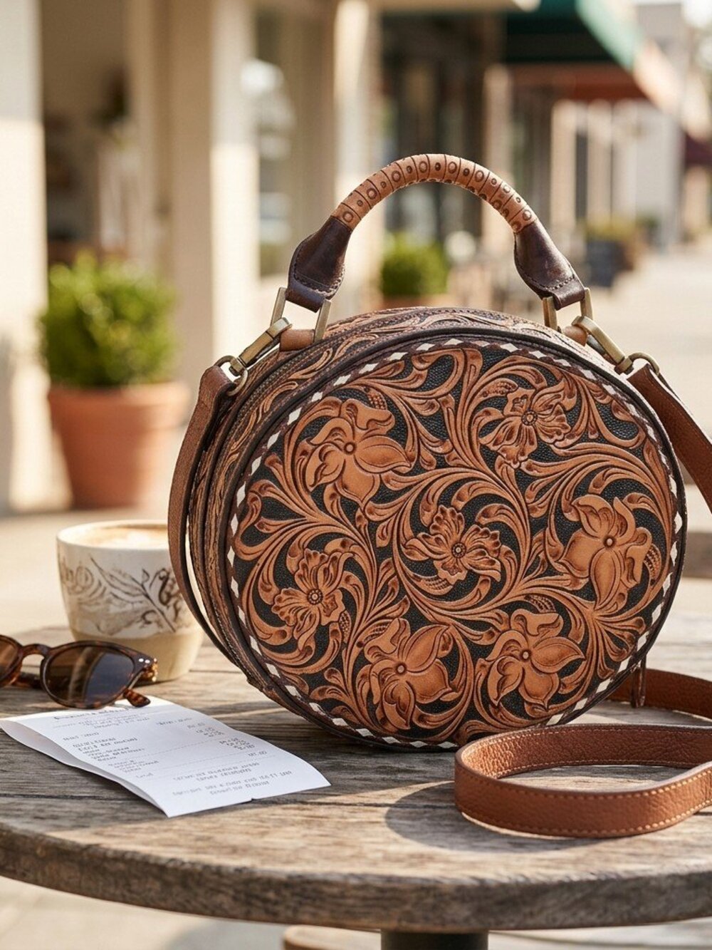 American Darling Western Bloom Tooled Crossbody Leather Canteen Bag - Picture 7 of 7